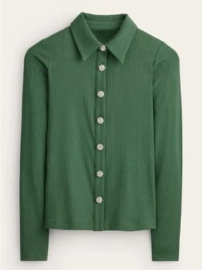 Boden Jewelled Button Ribbed Shirt In Green Size 6